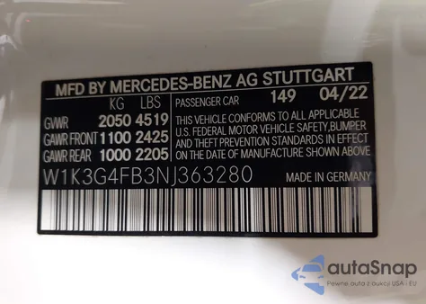 2022 Mercedes-Benz A 220 4Matic from USA, damaged, VIN W1K3G4FB3NJ363280